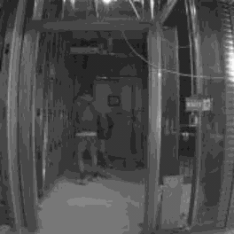 Ajax photo verification: a figure standing in a doorway deep inside the building at night
