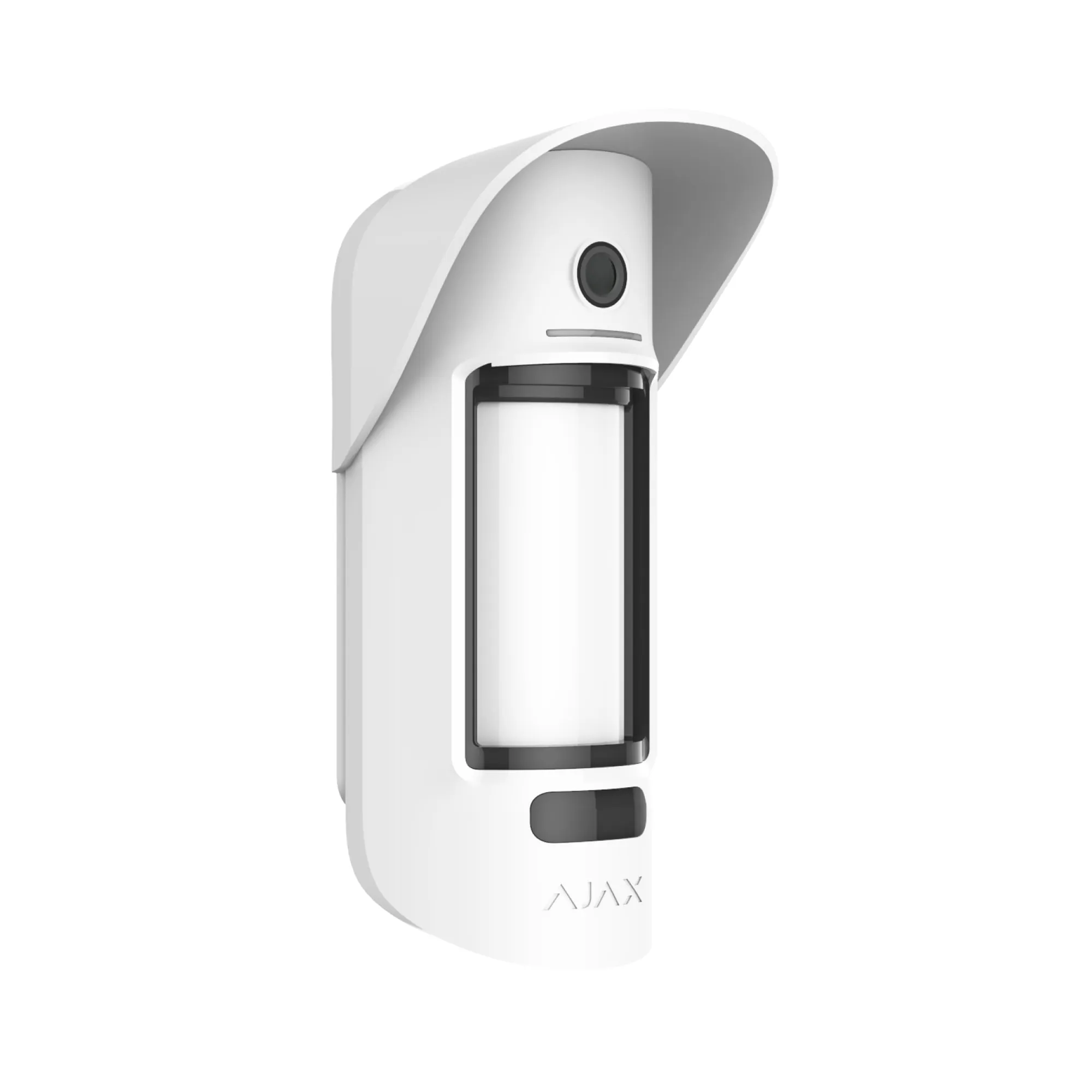 Ajax MotionCam Outdoor motion sensor with its verification camera under a weather hood
